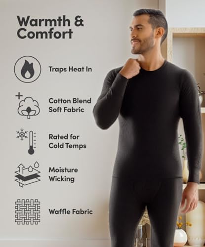 Fruit of The Loom Mens Recycled Waffle Thermal Underwear Henley Top (1 and 2 Packs)