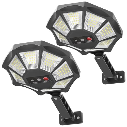 OKPRO Solar Lights Outdoor, 168LED 6500K Flood Light Dusk to Dawn, 8 Sides Solar Outdoor Lights with Motion Sensor, IP66 W...