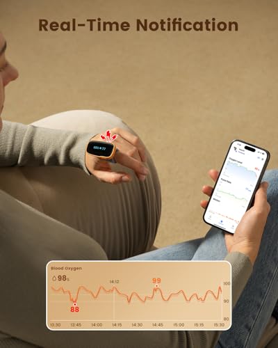 Vibeat WearO2 Blood Oxygen Monitor — Bluetooth Pulse Oximeter for Continuous O2 and Heart Rate Tracking Rechargeable, Wear...