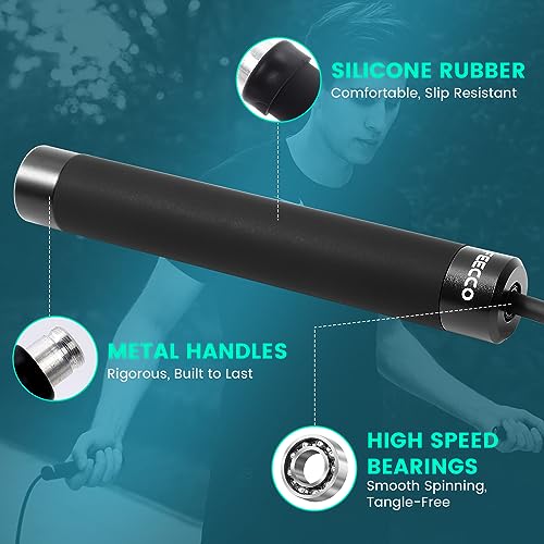 FEECCO 1/2 lb Weighted Jump Rope for Boxing, Cardio, Crossfit Workout, 8~11ft Range Adjustable Length Steel Ropes with Bal...