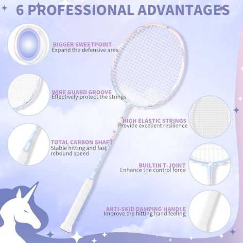 MBFISH Badminton Racket Set with 2 Carbon Fiber Rackets, 3 Shuttlecocks, 2 Replacement Racket Grip Tapes and 1 Badminton B...