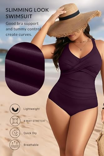 Aqua Eve Plus Size One Piece Swimsuit - Women's Tummy Control Bathing Suit Retro Full Coverage Swimwear 2025