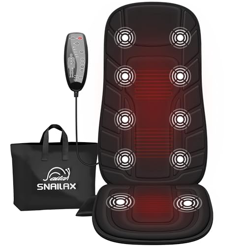 Snailax Back Massager with Heat, Massage Seat Cushion with 10 Motors, Massage Chair Pad for Home Office Use, 5 Modes & 3 I...
