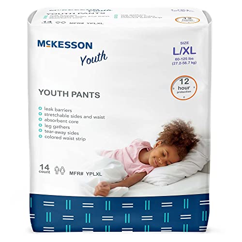 McKesson Youth Training Pants, [14 Count], Overnight Disposable Pull Up Diapers, L/XL, 60-125 lbs, Absorbent 12 Hour Leak ...