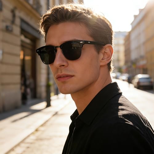 Joopin Vintage Sunglasses Half Frame Sun Glasses Polarized UV Protection Browline Shades for Women Men