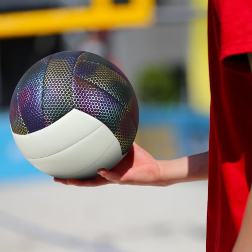 EVZOM Glow in The Dark Volleyball Size 5, Reflective Glowing Leather Volleyballs -Gift for Kids, Men, Women Indoor Outdoor...