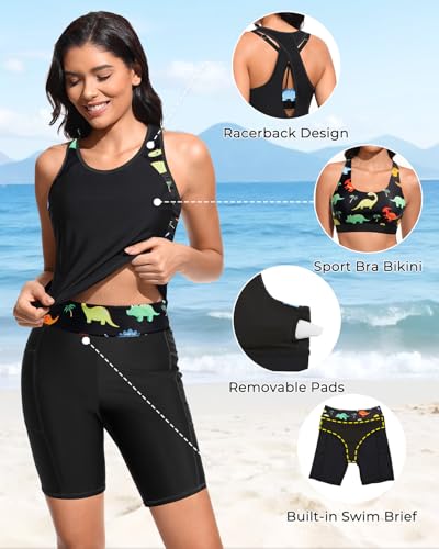 Tempt Me Women 3 Piece Tankini Swimsuits - Athletic Bathing Suits Swim Tank Top with Boy Shorts and Bra Modest Swimwear 2026