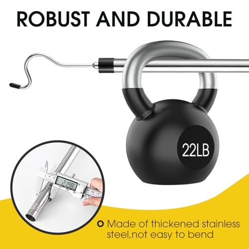 Clothes Hook Pole, Extendable from 35" to 50" Stainless Steel Closet Pole Reacher with S-Shaped Hook for Hanging Clothes, ...