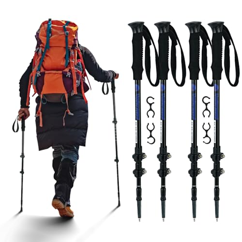 Collapsible Trekking Poles for Hiking 4 Pack - Adjustable Aluminum Hiking Poles, Lightweight Nordic Walking Sticks for Wom...