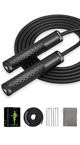BURNCALO Weighted Jump Rope for Men, Women (1.5LB) - Alloy Steel Handles, Speed Skipping Rope, Gym,Indoor/Outdoor - Fitnes...