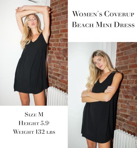 AI'MAGE Women's Swimsuit Coverup Sleeveless Beachwear Summer Casual Bathing Suit V Neck Bikini Coverups Mini Dress S-XXL