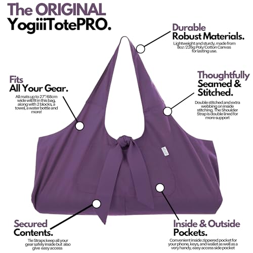 Yogiii Yoga Mat Bag | The ORIGINAL YogiiiTotePRO | Large Yoga Mat Bag or Yoga Mat Carrier with Side Pocket | Yoga Bag Fits...