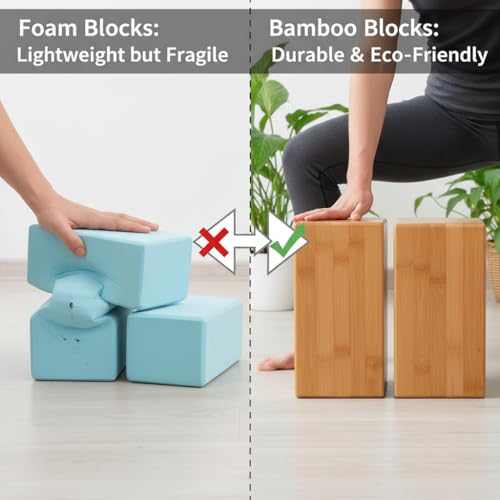 SUPVOX Natural Bamboo Block: High Density Yoga Brick for Stability & Support - Non-Slip Yoga Prop for Stretching and Align...