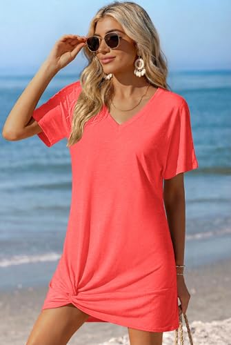 Ekouaer Women's Coverup Short Sleeve Swimsuit Cover Ups 2026 Summer Bathing Suit Cover Twisted Cover Up Dress S-2XL