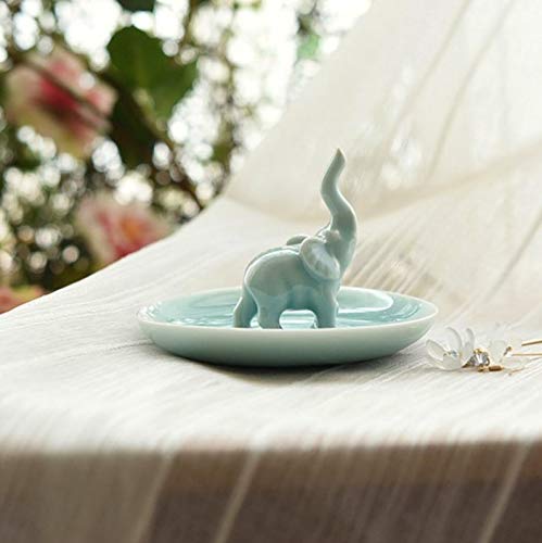 PUDDING CABIN Blue Elephant Ring Holder Trinket Dish, Elephant Gifts for Women, Christmas Birthday Gifts for Women Mom Her, Enga