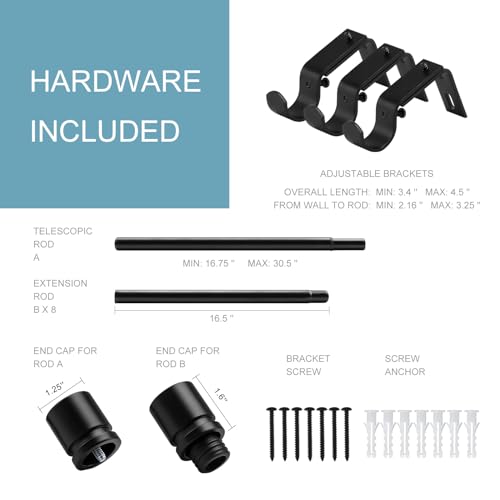 Byondeth Curtain Rods for Windows 16 to 144 Inches Adjustable Length 1 Inch Diameter Window Curtain Rod with Aluminium Fin...