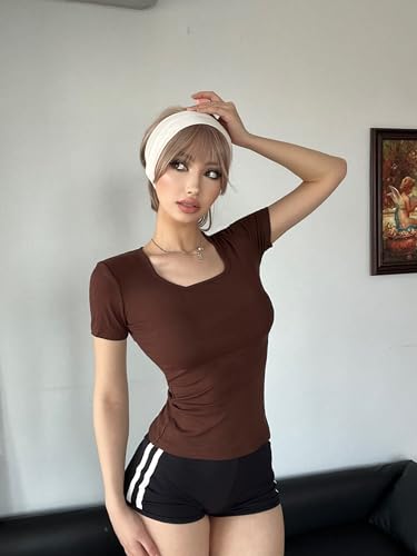 FMNNNN 5 Pack Short Sleeve for Womens Square Neck T Shirts Fashion Casual Basic Tees Tops Summer Outfits Clothes 2026