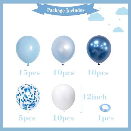 Blue and White Balloons, 50pcs 12 inch Blue White Confetti Balloons Kit, Metallic Chrome Blue Latex Balloons for Birthday,...