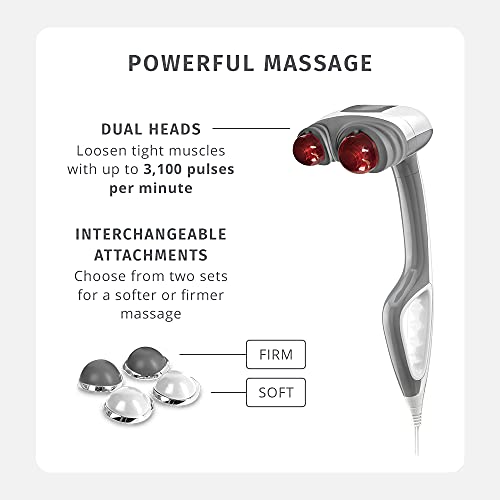 Homedics Back Massager - Heated Automatic Percussion Back, Body and Neck Massager with Dual Pivoting Heads, Interchangeabl...