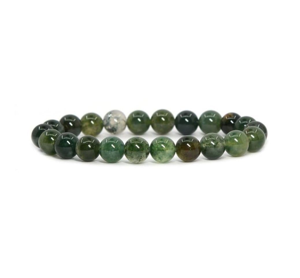 Adabele Real Natural Moss Agate Gemstone Beaded Bracelet 8 inch Stretch Chakra Healing Crystal Stone Jewelry Women Mom Gift (Uni