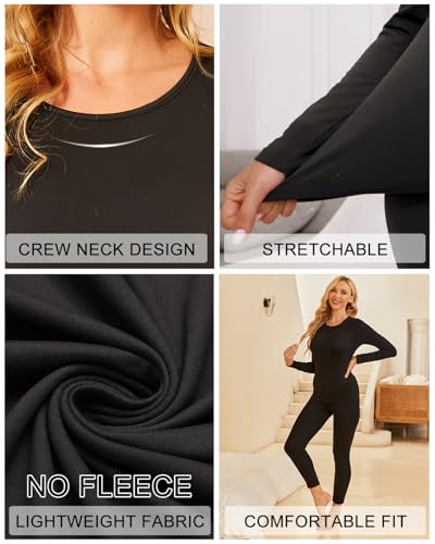Ekouaer Thermal Underwear for Women Long Johns Sets Base Layer Lightweight 2 Pieces Pajams Set