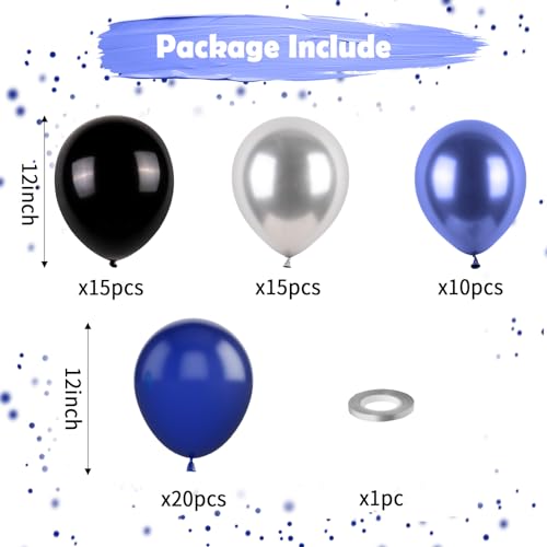 Blue and Black Balloons, Navy Blue and Silver Balloons Metallic Silver Dark Blue Balloon Party Latex Balloon Black Blue Ba...