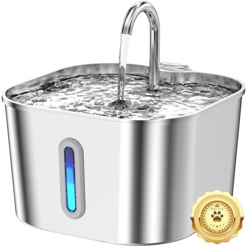 Cat Water Fountain Stainless Steel, 74oz/2.2L Cat Fountain with Quiet Pump, Automatic Pet Water Dispenser, Ideal for Mult...