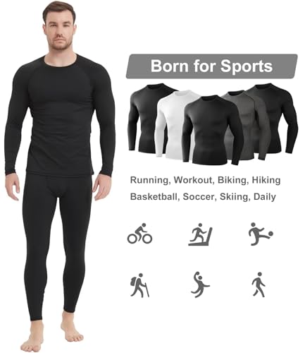 Dalavch 5 Pack Thermal Compression Shirts for Men Long Sleeve Running Gear Undershirt Base Layer for Winter Cold Weather