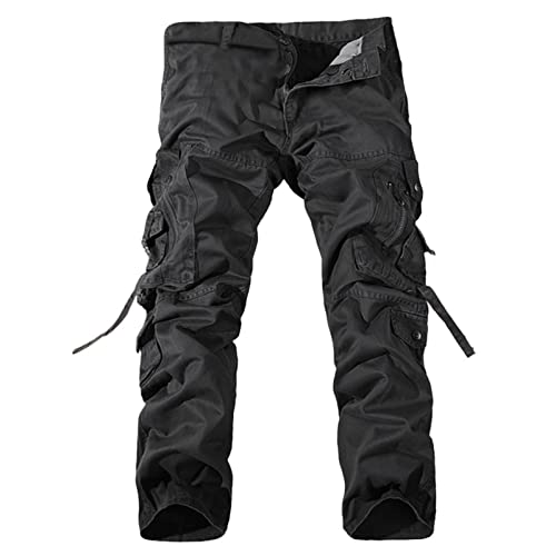 Men's Denim Cargo Pants Pleated Lightweight Casual Ripstop Military Pants Trendy Solid Color Workout Trousers with Pockets
