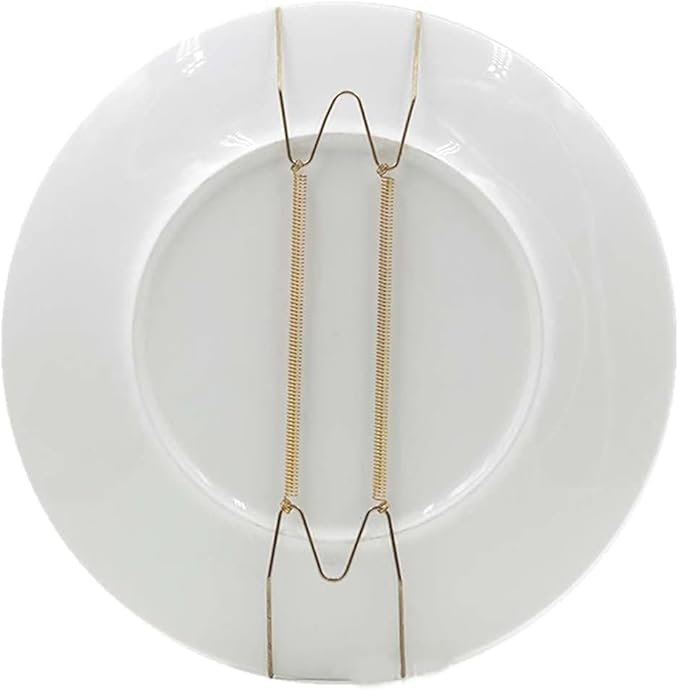 Gold Plate Dish Hanger Dismountable Wall Display Securing Clip W Type Dish Spring Holder Invisible Hook Home Decor Vertical Plate Holders (7 Inch)