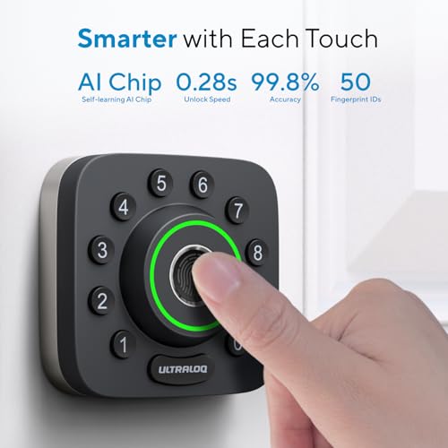 ULTRALOQ U-Bolt Pro WiFi Smart Lock with Handle, Fingerprint Keyless Entry Door Lock Set with Lever, Smart Deadbolt Locks ...