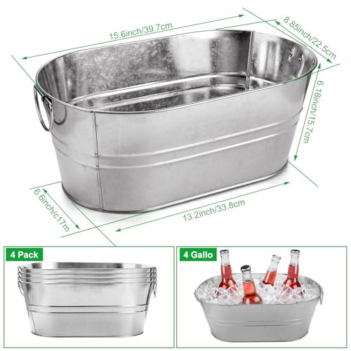 MIVIDE 4 Pack Galvanized Tub 3 Gallon Ice Bucket Large Metal Champagne Drink Bucket with Handles Galvanized Ice Buckets fo...