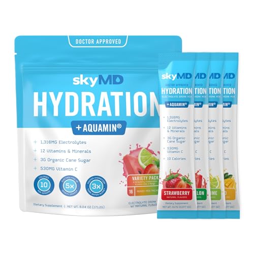 SkyMD Hydration packets with electrolytes powder- Add to water or any liquid- Hydration Multiplier Variety Pack: Lemon Lim...