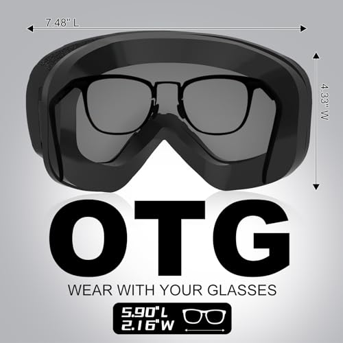 GlaRid Ski Goggles, OTG 100% UV Protection Anti Fog Snowboard/Ski Goggles for Men, Women & Youth