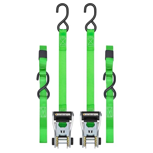 SMARTSTRAPS 10-Foot Ratchet Straps, Green (2pk) – 1,500 lbs Break Strength 500 lbs Safe Work Load Tie-Downs Designed for L...