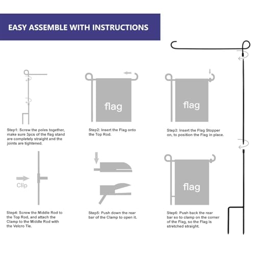 YEAHOME Garden Flag Holder Stand, Premium Yard Flag Holder Weather-Proof Metal Powder-Coated Flagpole with Clip and Stoppe...