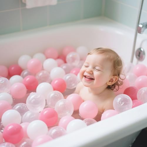 GOGOSO Ball Pit Balls for Toddler, Baby Plastic Playballs Kids Soft Pastel Pelotas Non-Toxic BPA-Free 2pink+White+Clear 10...
