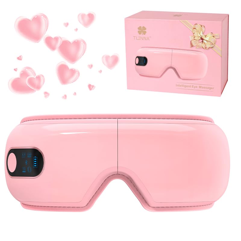 TLINNA Eye Massager with Airbag Kneading,Constant Temperature Hot Compress, Multi-Frequency Vibration and Bluetooth Music (Blush Pink, Large)