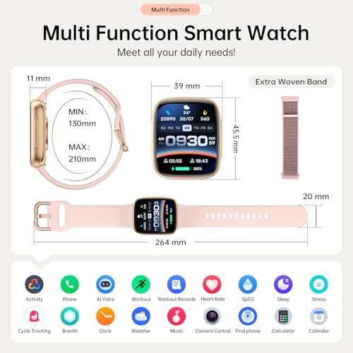Quican Smart Watches for Women Men with 2 Bands, 1.85-inch AMOLED HD Display (390x450), 12-Day Battery Life, 3ATM Waterpro...