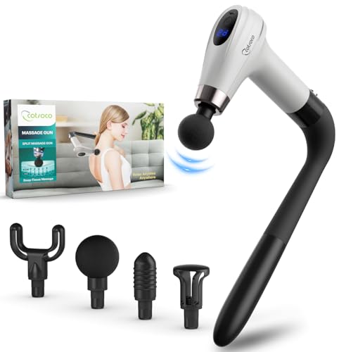 cotsoco Massage Gun with Upgraded Extension Handle, Percussion Deep Tissue Back Massager with 4 Massage Heads & 6 Speed Le...
