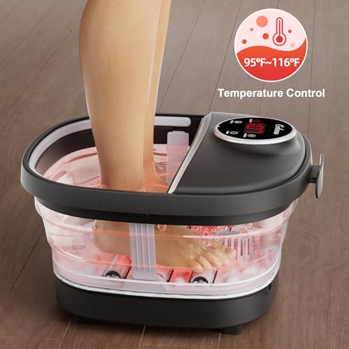 GEHONA Collapsible Foot Spa Bath with Heat,Foot Massager with Two Side Supports,Leakage Protector,Temperature Control,Bubb...