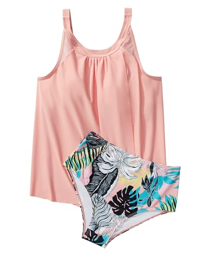 SUUKSESS Women Tummy Control Tankini Bathing Suit Ruffle High Waisted Swimsuit