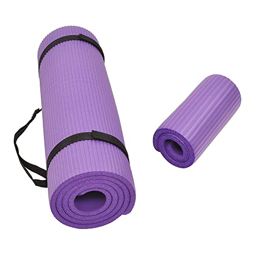 Fitvids All Purpose 1/2-Inch Extra Thick High Density Anti-Tear Exercise Yoga Mat and Knee Pad with Carrying Strap, Multip...