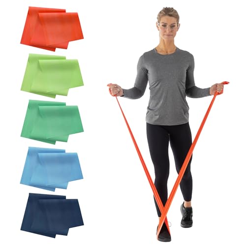 Sammons Preston 5pk Resistance Bands for Working Out, Color‑Coded Non‑Latex Exercise Bands, 5 ft Stretch Bands for Physica...