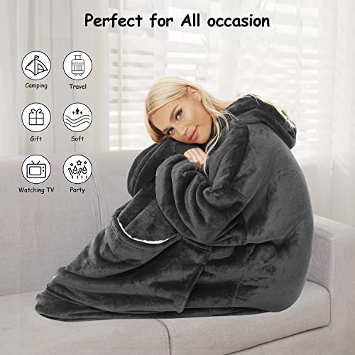 Gentlewarm Wearable Blanket Hoodie for Adults Women Men,Oversized Soft Warm Sherpa Fleece Hoodie with Pets Giant Pocket