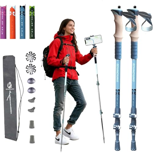 QIYUANCHUANG Collapsible/Foldable GoPro & Phone Mount Ready Trekking Poles - Ultra-Portable for Travel & Hiking, Lightweig...