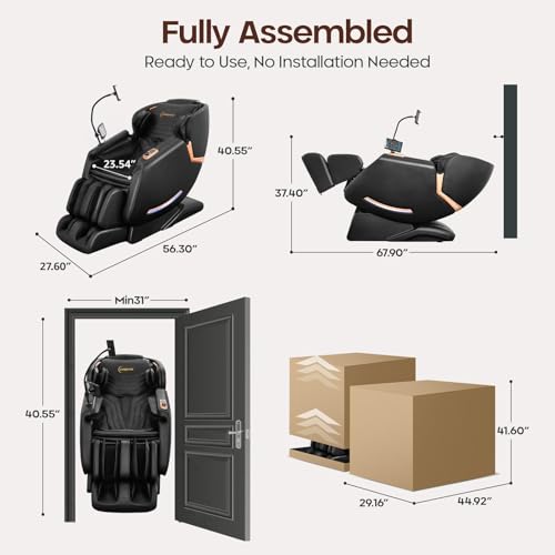 4D Massage Chairs Full Body - 53.5 Extend Sl Track Shiatsu Massage Chair - Zero Gravity Massage Chair,Core Heating & 22 Ai...