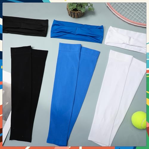JATEBI 6 Pack Sports Headband and Arm Sleeves Sweatbands Cooling UV Sun Protection for Running Yoga Fitness Workout