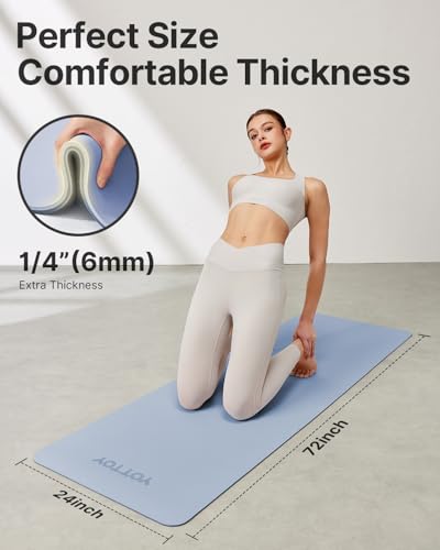 Yoga Mat,Non-Slip TPE Exercise Mat(1/4 Inch) for Pilates, Fitness & Barefoot Workouts, Home Gym Studio with Strap & Bag