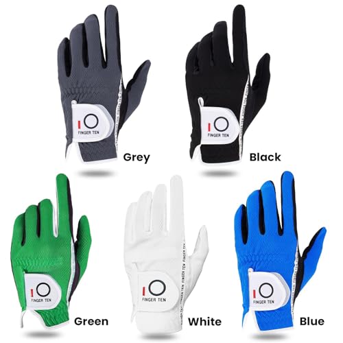 FINGER TEN Men’s Golf Glove Left Hand Right Handed Golfer Rain Grip 1 Pack, Durable Fit for Hot Wet All Weather Small Medi...